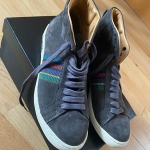PAUL SMITH PS Sneakers Dark Gray Stripes 8 Striped Shoes High Tops Box Worn Once
